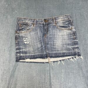 Mango Denim Micro Mini Skirt Womens 31 Blue Denim Ripped Frayed Hem Medium Wash